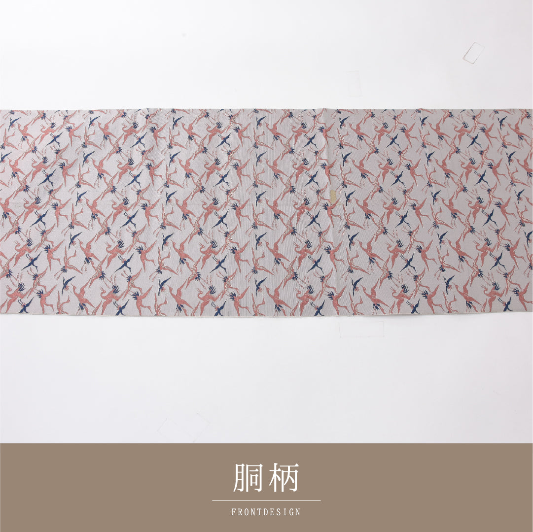八寸名古屋帯 Aランク 帯丈331cm 正絹 全通 松葉仕立て 織り インフォーマル 鶴 グレー系 RP 1245-04123