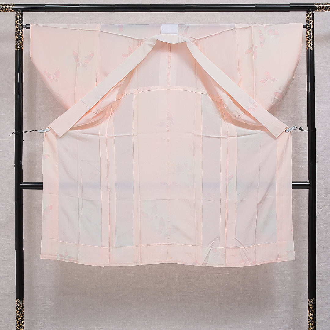 洗える着物 長襦袢 無双袖 身丈125cm 裄丈65cm ポリエステル Sランク Mサイズ 舟底袖 蝶 ピンク系 RP 1239-16571