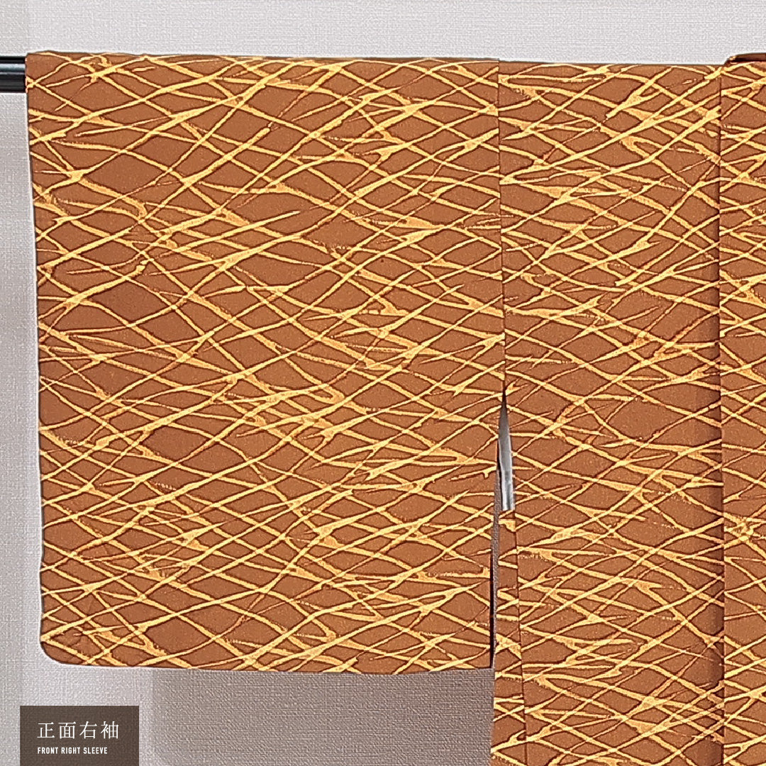 羽織 袷 身丈79cm 裄丈64cm 正絹 Sランク カジュアル Mサイズ 紐あり 創作柄 茶系 RP 1232-15460