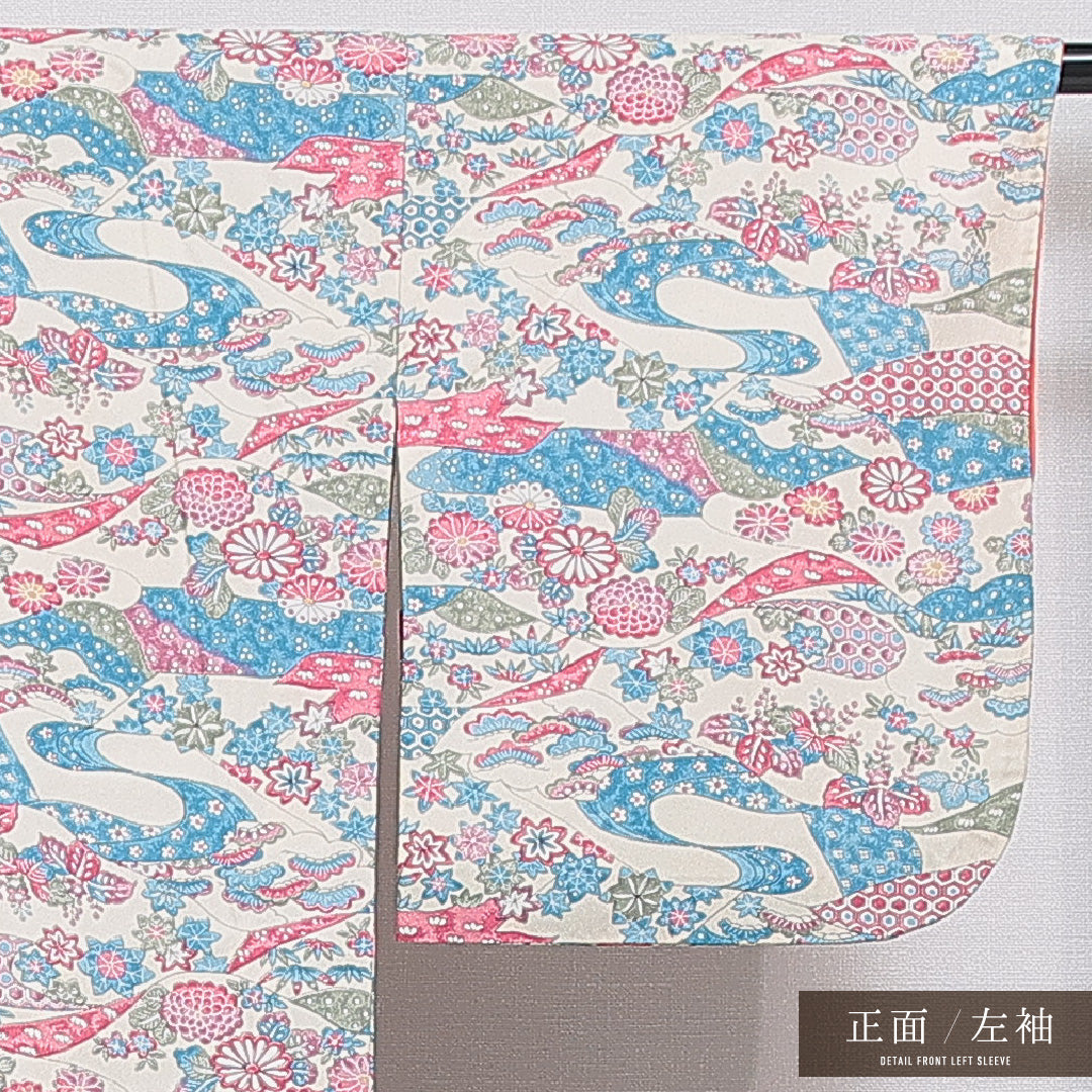 小紋 袷 身丈154cm 裄丈60cm 正絹 Sランク インフォーマル バチ衿 Sサイズ 古典柄 多色系 RP 1221-16014