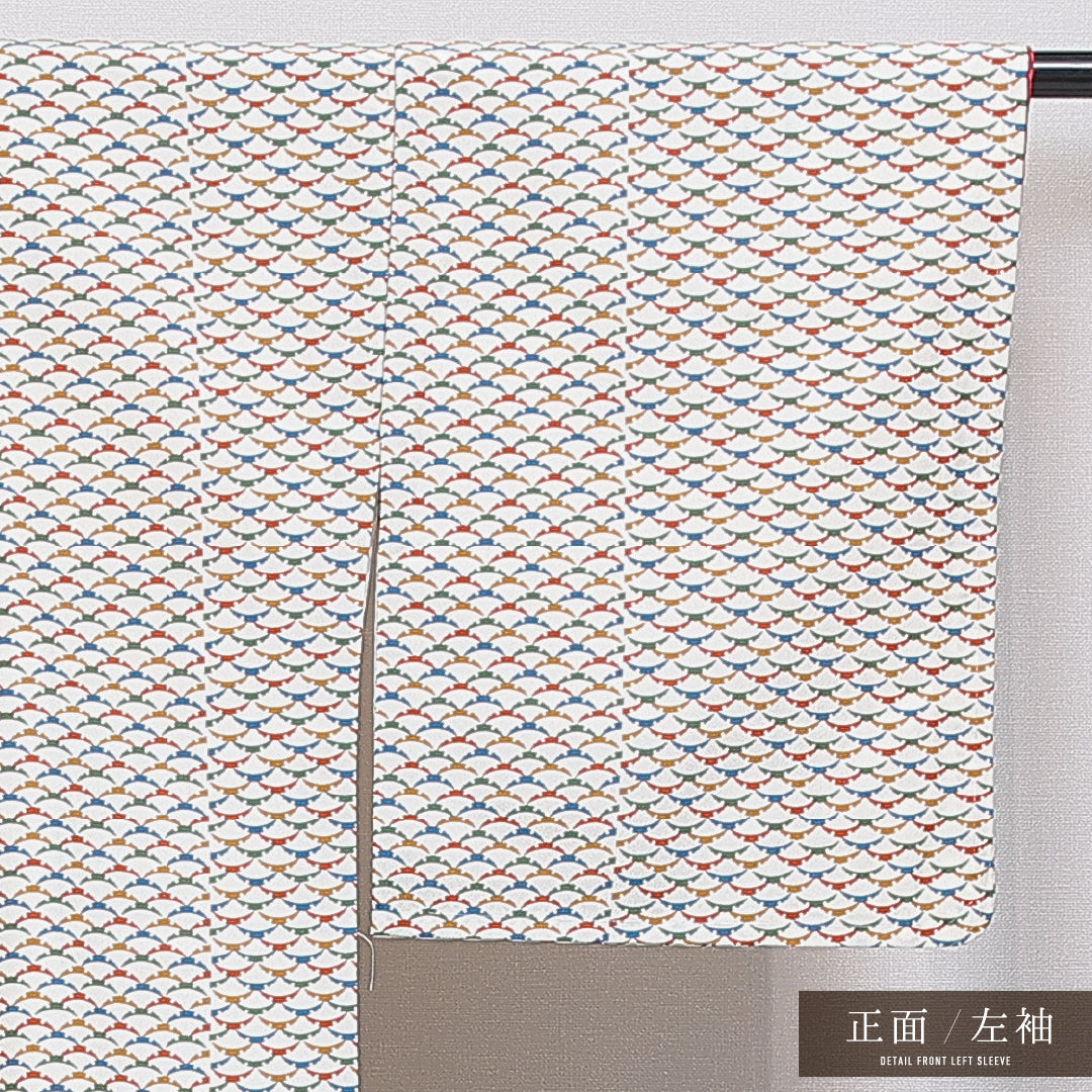 洗える着物 小紋 袷 身丈167cm 裄丈66cm ポリエステル Sランク インフォーマル 広衿 XLサイズ 雪輪 クリーム系 RP 1221-15983