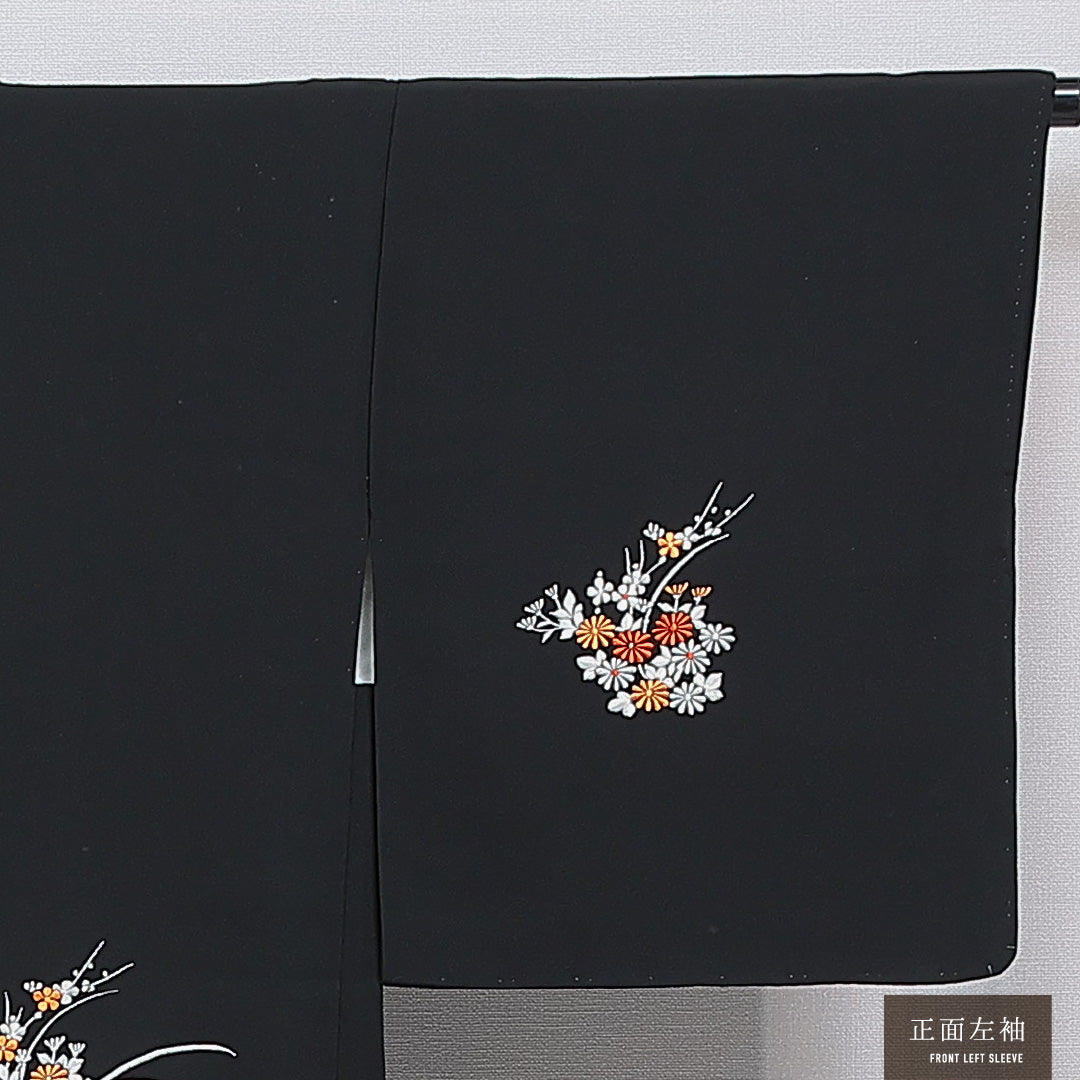 絵羽羽織 袷 身丈79cm 裄丈63cm 正絹 Aランク Sサイズ インフォーマル 紐あり 菊 黒羽織 刺繍 黒系 1217-16153