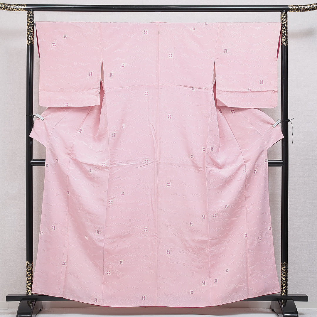 色無地 洗える着物 袷 身丈160cm 裄丈67cm ポリエステル Bランク Lサイズ 広衿 インフォーマル 創作柄 ピンク系 1214-16263