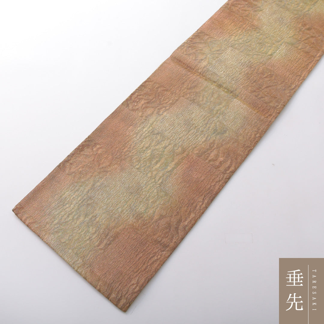 袋帯 帯丈436cm フォーマル 全通 Sランク 正絹 ふくれ織 無地 金系 1223-02071