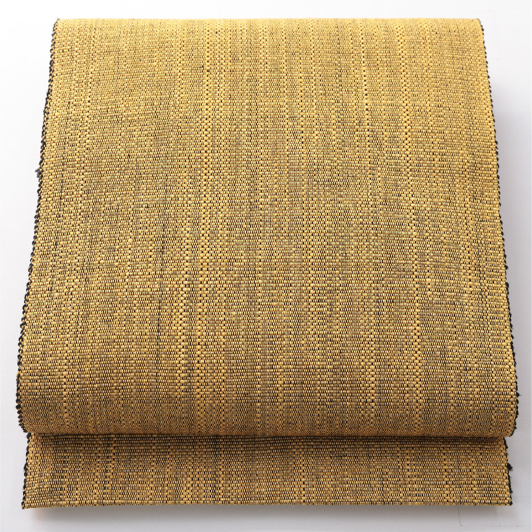 八寸名古屋帯(紬) 帯丈480cm カジュアル 開き仕立て 全通 Sランク 正絹 無地 黄系 1224-03735