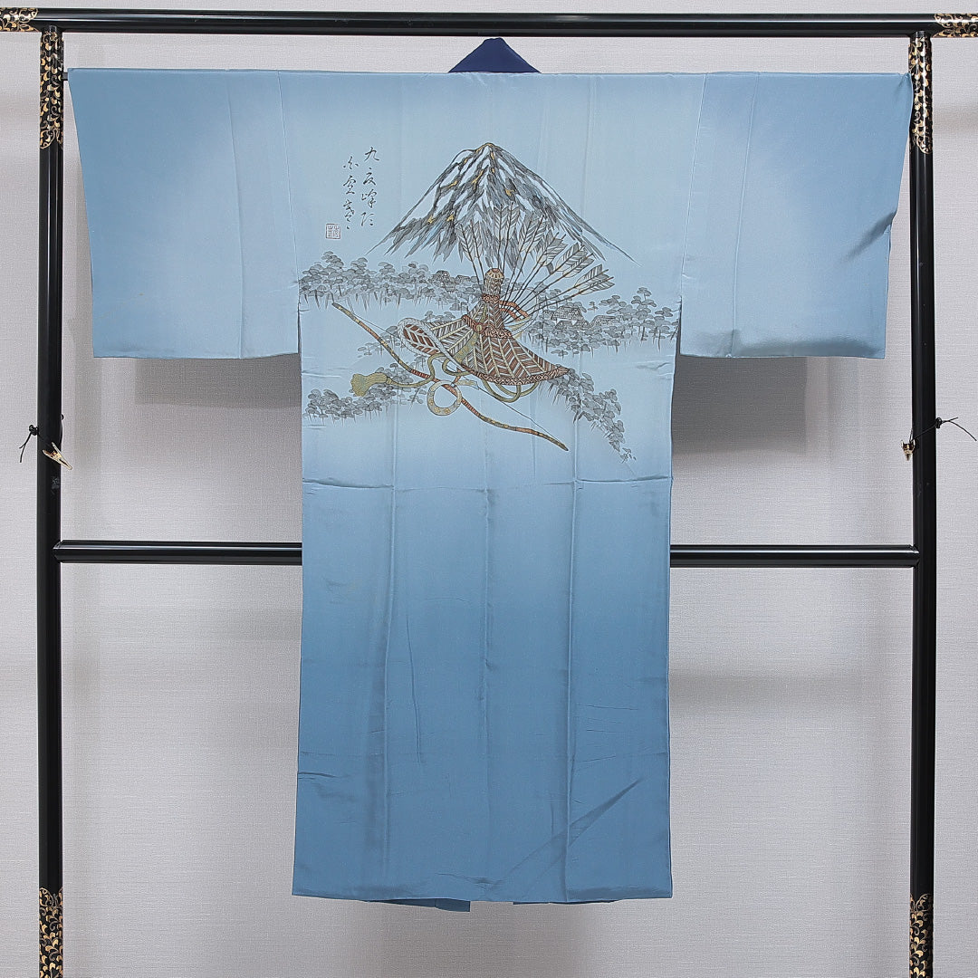 長襦袢 男性用 無双袖 身丈134cm 裄丈68cm 正絹 Bランク Sサイズ 落款 茶屋辻 青系 RP 1241-16463