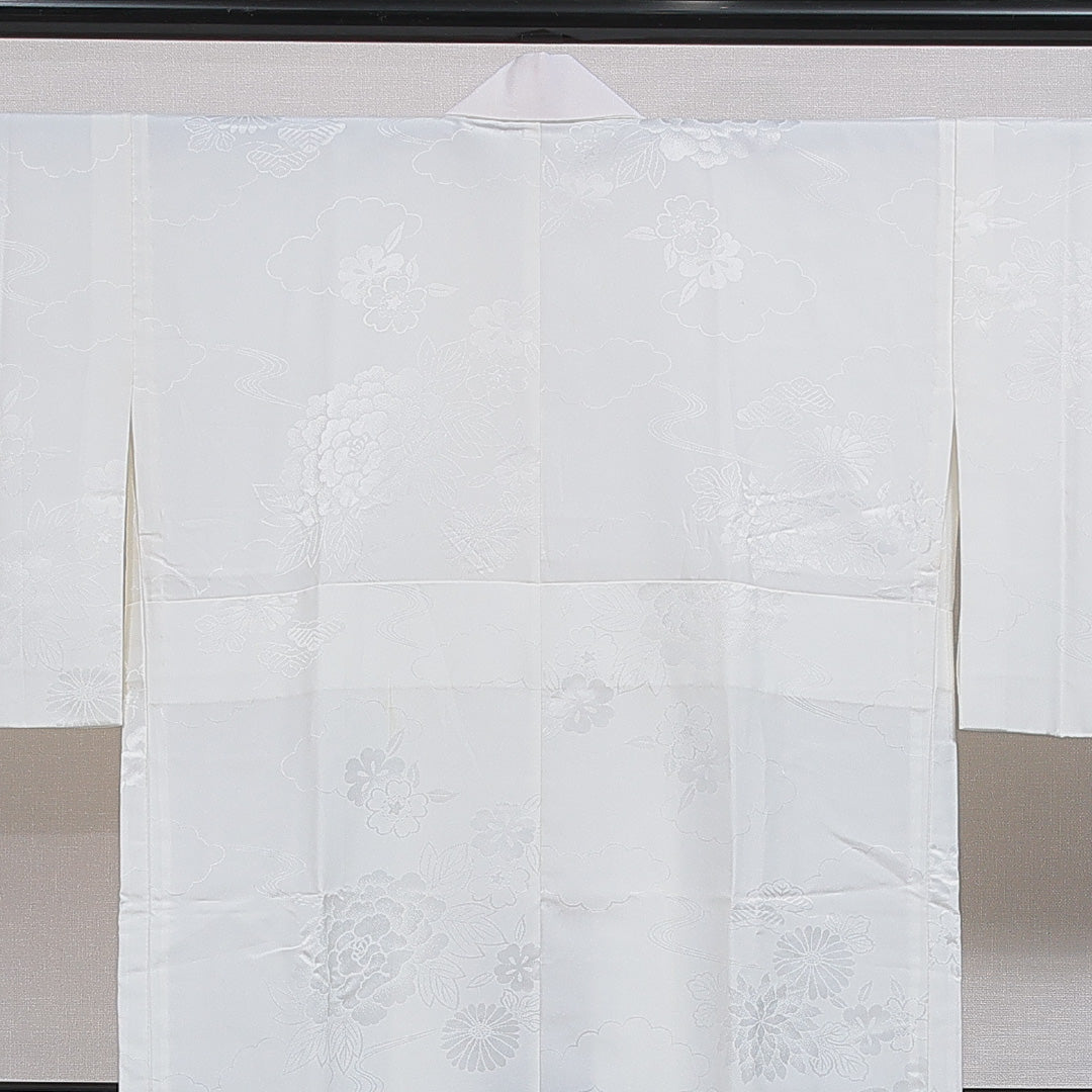洗える着物 長襦袢 無双袖 身丈127cm 裄丈65cm ポリエステル Sランク Mサイズ 菊 白系 RP 1239-16542