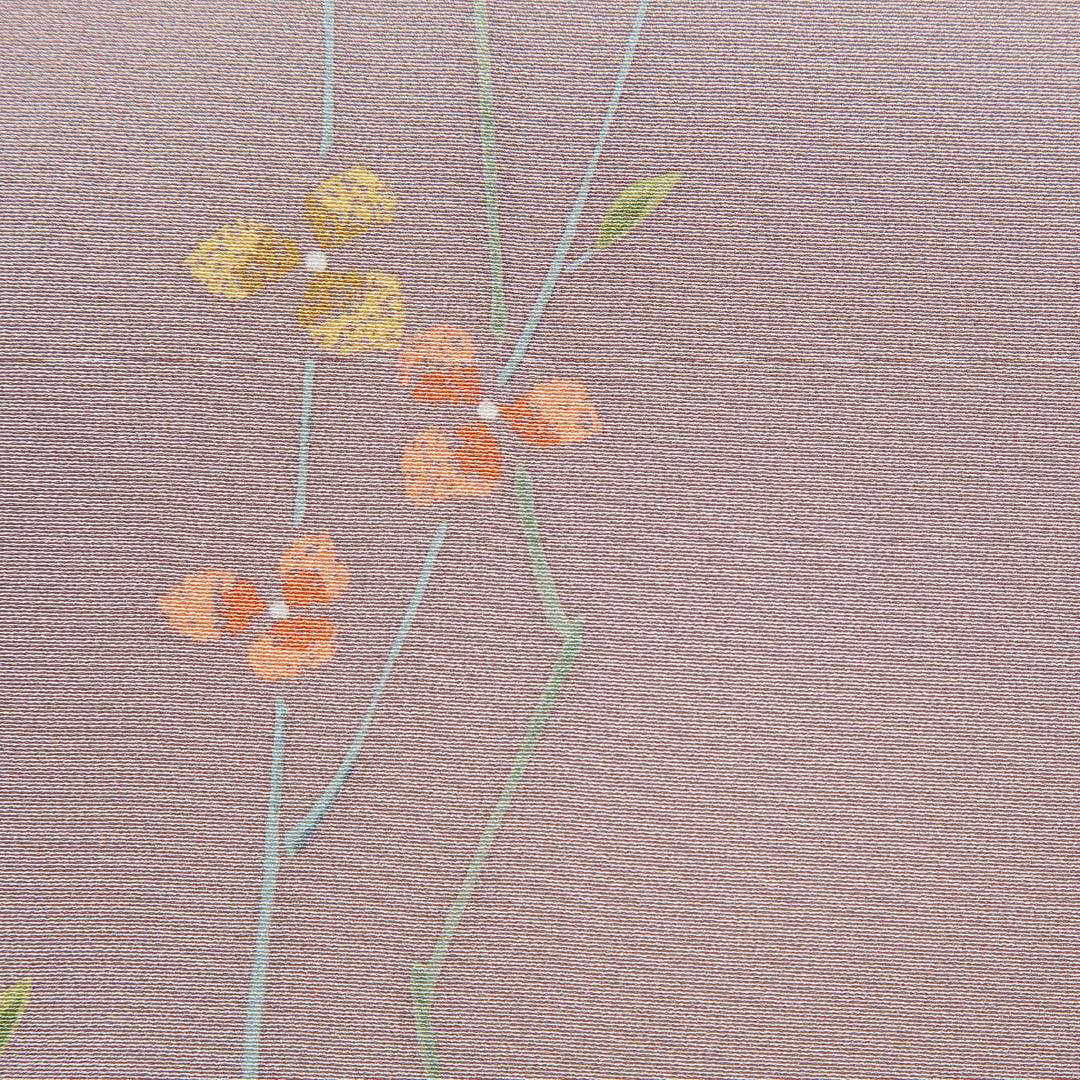 小紋 袷 身丈156cm 裄丈62cm 正絹 Sランク Mサイズ 広衿 インフォーマル 植物柄 グレー系 1215-15644