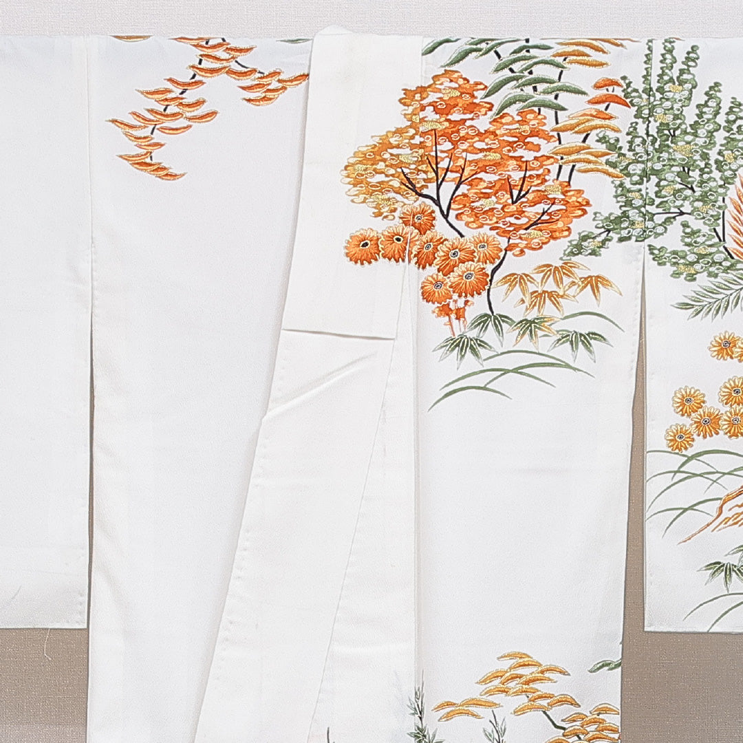 訪問着 洗える着物 袷 身丈158cm 裄丈63cm ポリエステル Cランク Mサイズ 広衿 セミフォーマル 風景柄 白系 1212-16256