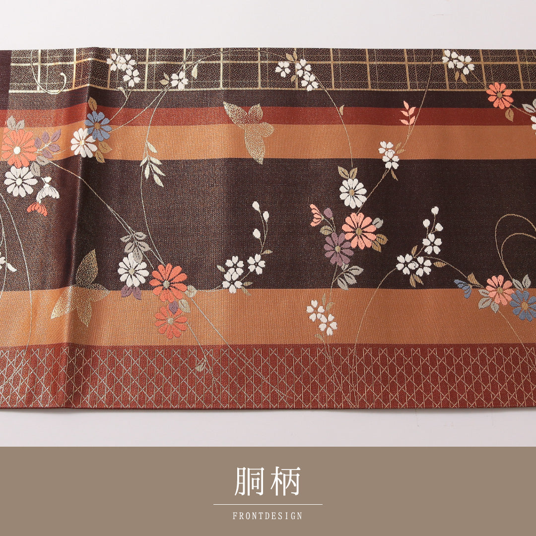 袋帯 帯丈444cm 正絹 六通 セミフォーマル 蝶 桜 多色系 1243-01861