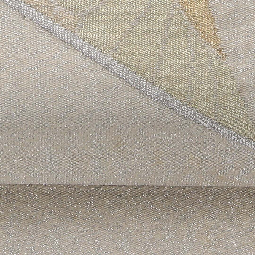 九寸名古屋帯 Cランク 帯丈332cm 正絹 ポイント柄 名古屋仕立て 織り セミフォーマル 向かい鳥 クリーム系 HP 1245-03972