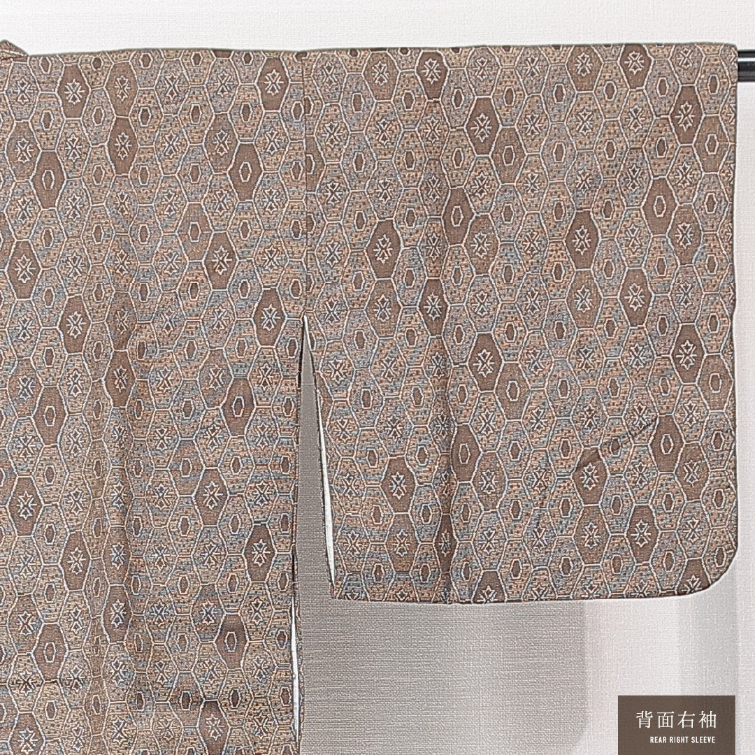 道行コート 袷 身丈83cm 裄丈62cm 正絹 Aランク カジュアル Sサイズ 亀甲 茶系 RP 1237-15160