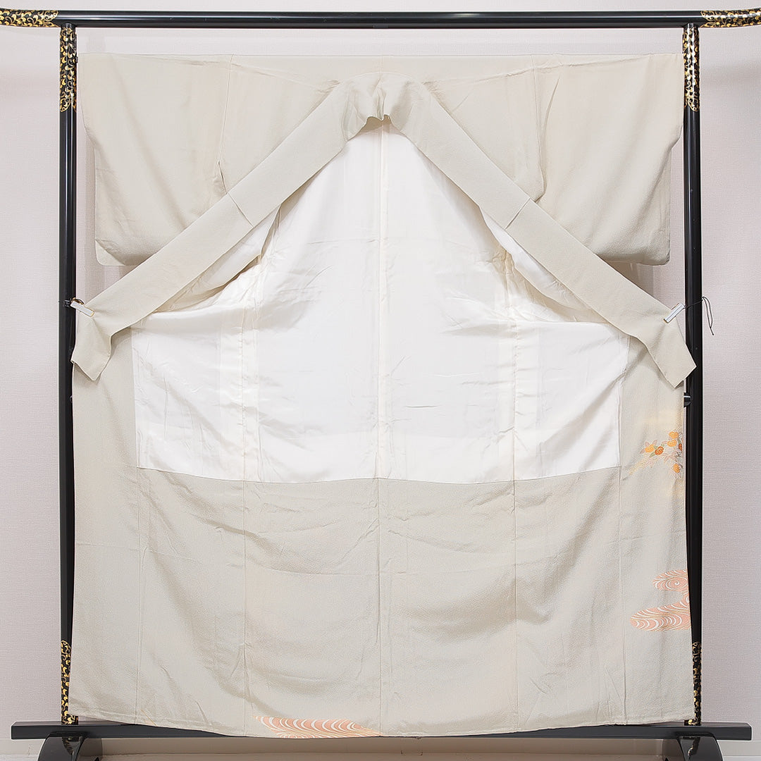 色留袖 袷 身丈162cm 裄丈67cm 一つ紋 セミフォーマル Sランク Lサイズ 正絹 広衿 菊 金駒刺繍 1211-F0653