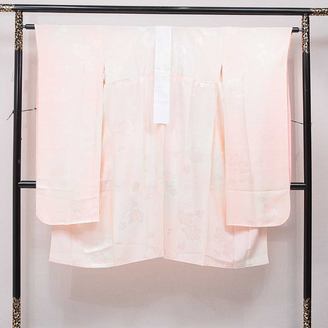 ★着物10★ 1円 絹 長襦袢 絞り 流水 振袖用 袖無双 身丈131cm 裄63cm [同梱可] ☆☆☆ 限定セール，高品質 D60 芍薬に流水 正絹長襦袢○単衣 袖無双○