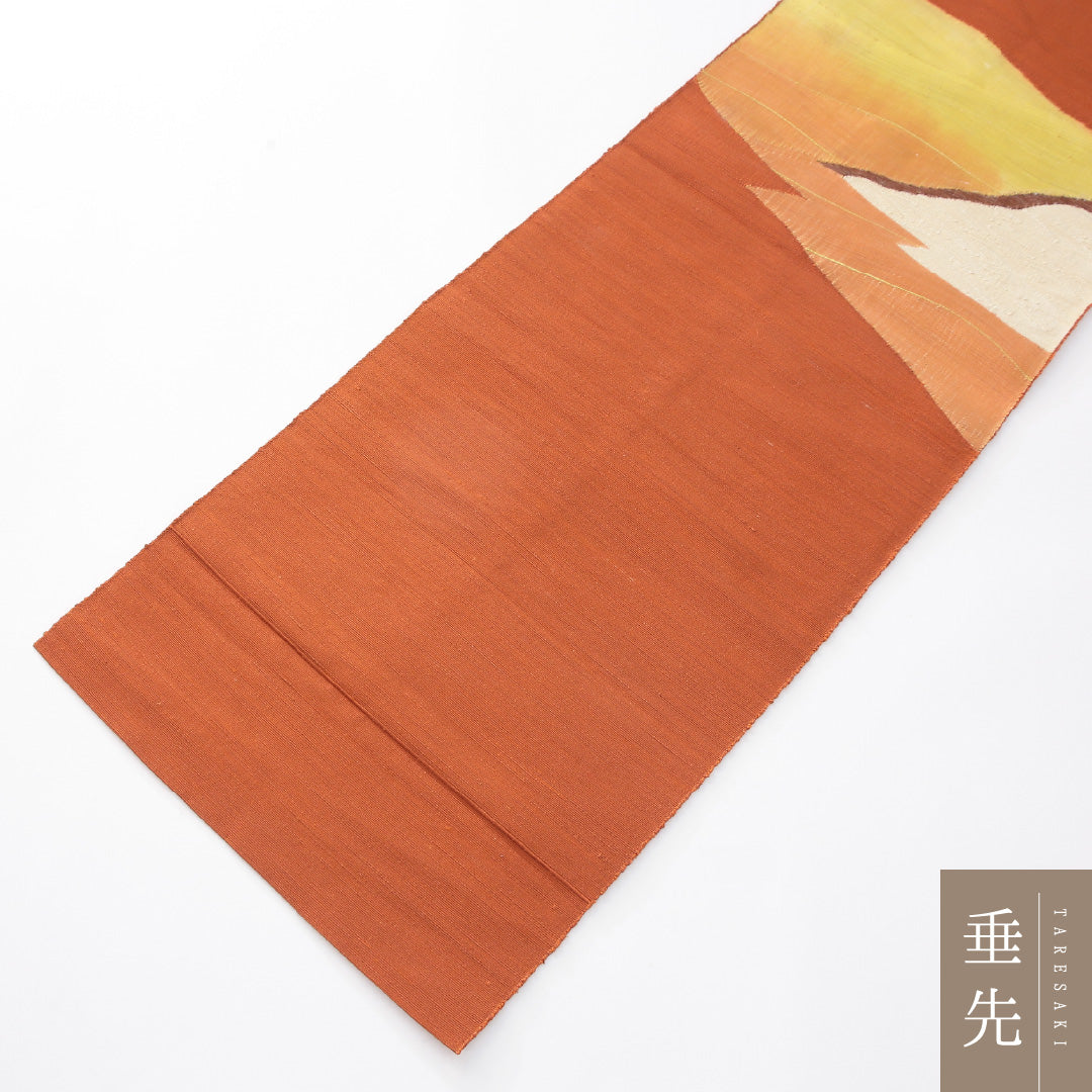 八寸名古屋帯 Aランク 帯丈356cm 正絹 ポイント柄 名古屋仕立て 織り カジュアル 紬 遠山 朱系 LP 1245-04145