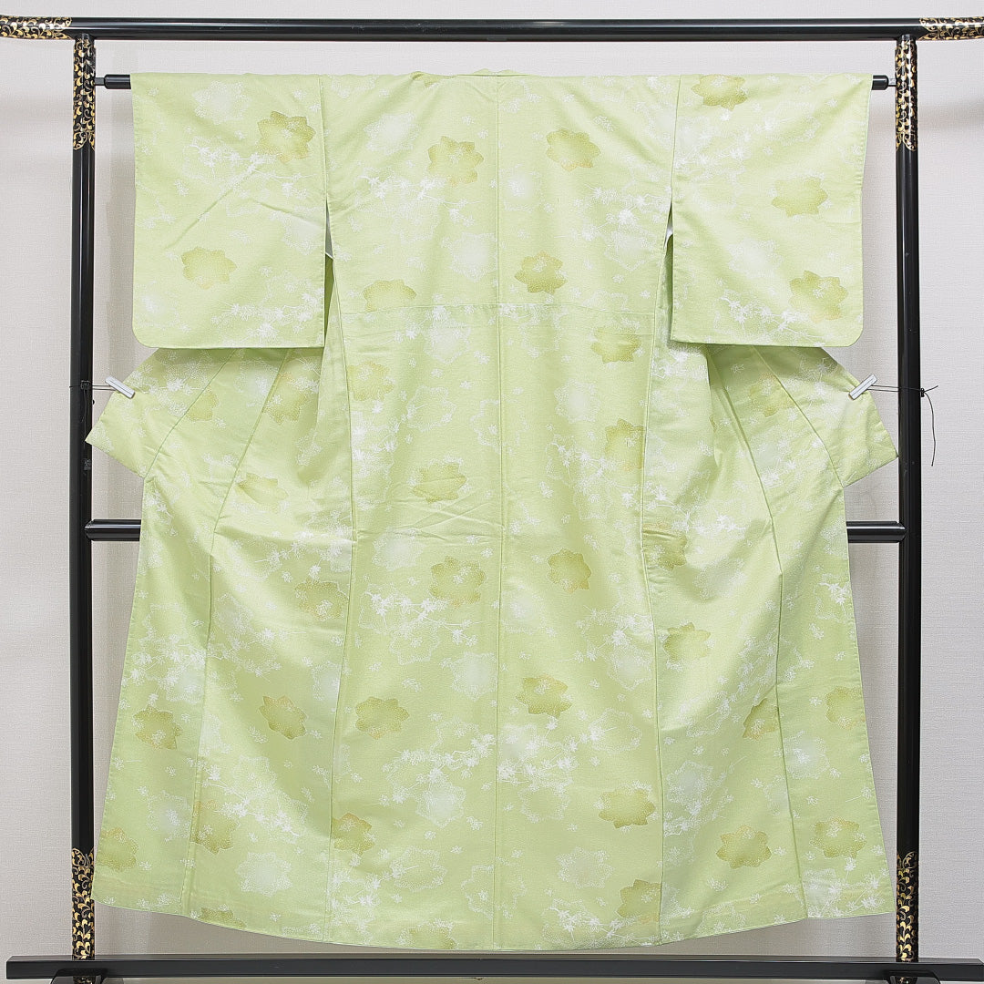 小紋 洗える着物 袷 身丈154cm 裄丈63cm ポリエステル Cランク Sサイズ 広衿 インフォーマル 楓 緑系 1215-16257