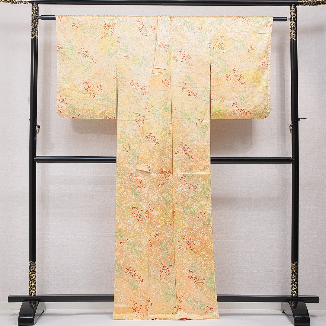 小紋 袷 身丈163cm 裄丈63cm 正絹 Sランク インフォーマル バチ衿 Lサイズ 花柄 植物柄 ピンク系 RP 1221-15426