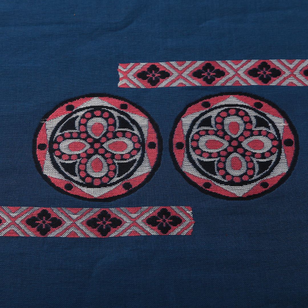 八寸名古屋帯 帯丈347cm カジュアル 名古屋仕立て ポイント柄 帯芯なし Aランク 正絹 菱 菊 青系 1224-03621