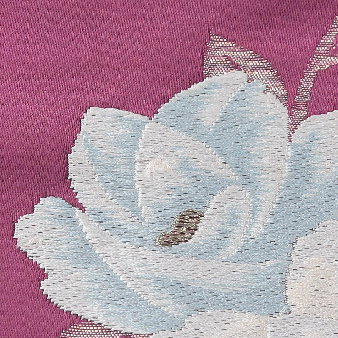 八寸名古屋帯 帯丈340cm カジュアル 松葉仕立て ポイント柄 Dランク 正絹 木蓮 紫系 1224-04161