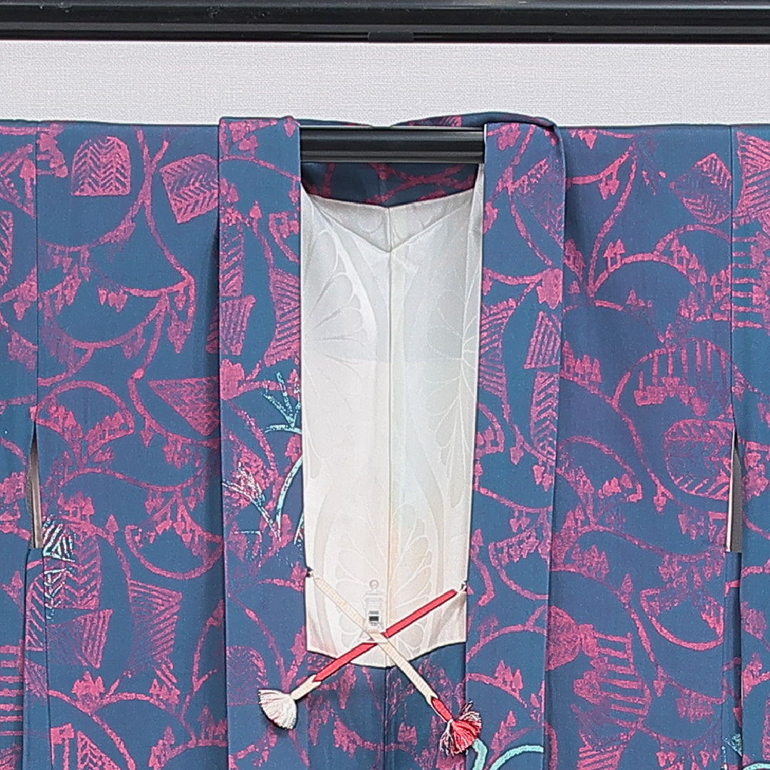 羽織 袷 身丈79cm 裄丈62cm 正絹 Aランク カジュアル Sサイズ 紐あり 創作柄 青系 RP 1232-16183