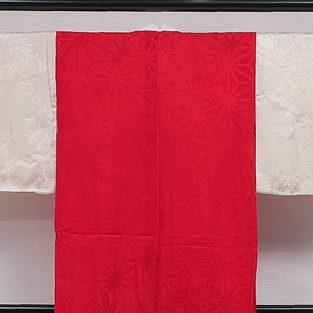 アンティーク 長襦袢 無双袖 身丈114cm 裄丈58cm 正絹 Aランク XSサイズ 菊 赤系 1229-16491