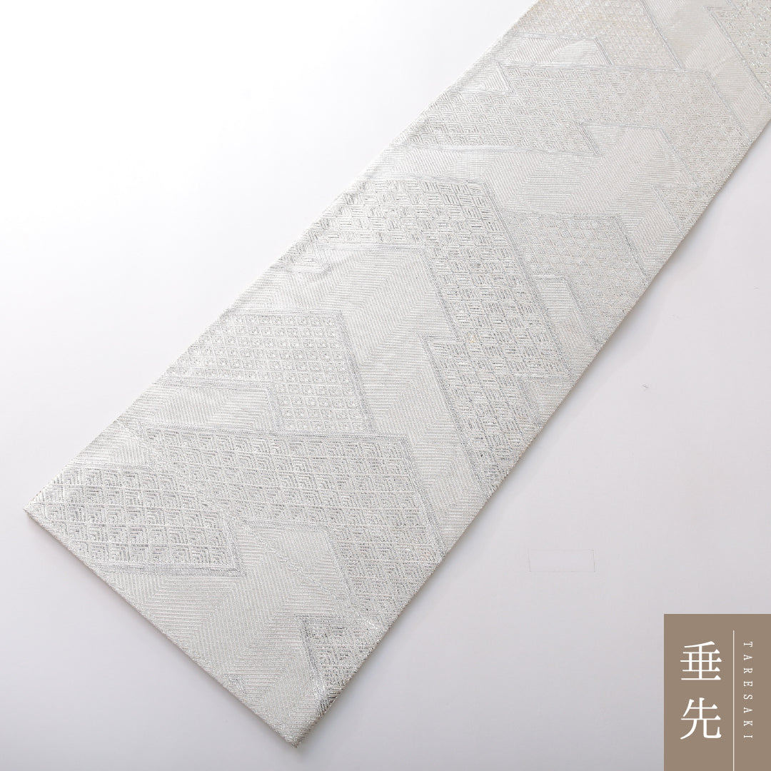 袋帯 帯丈436cm 正絹 全通 フォーマル 松皮菱 吉祥文様 銀系 1243-02150