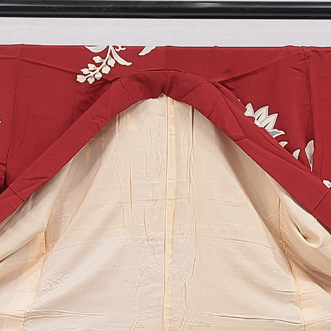 付下げ 袷 身丈156cm 裄丈63cm 正絹 Sランク インフォーマル バチ衿 Mサイズ 植物柄 赤系 RP 1218-15507
