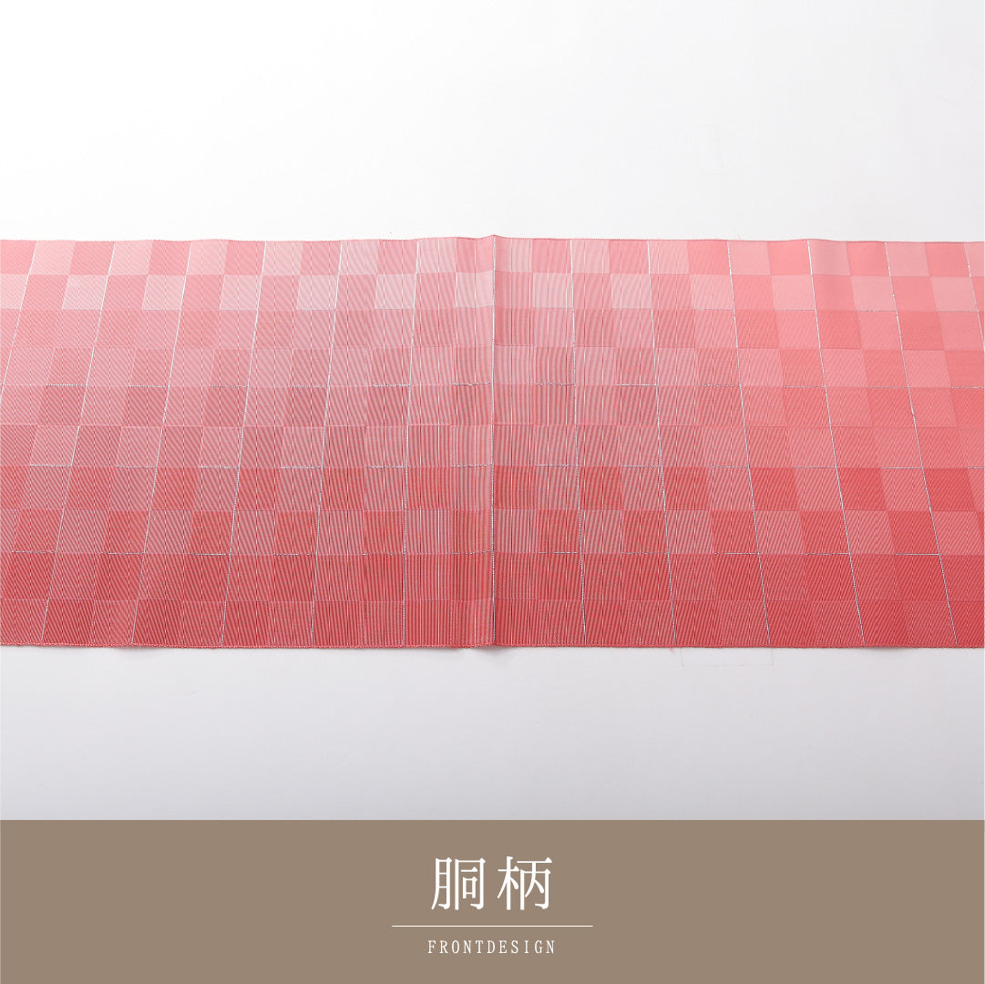 八寸名古屋帯 帯丈376cm カジュアル 開き仕立て 全通 Cランク 正絹 市松 ピンク系 1224-03793