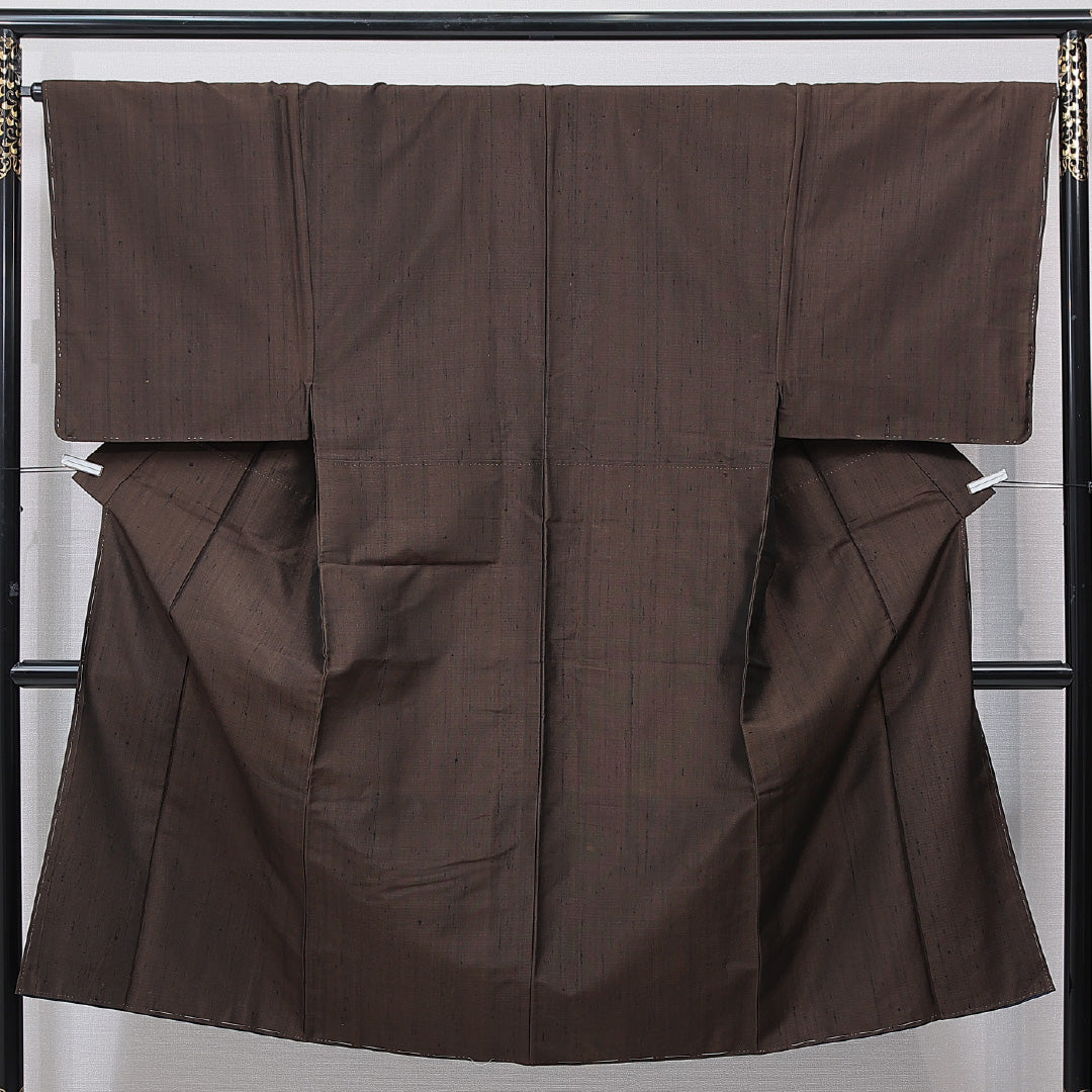 男着物 袷 身丈134cm 裄丈66cm 正絹 Cランク カジュアル 棒衿 XSサイズ 無地 茶系 LP 1224-15758