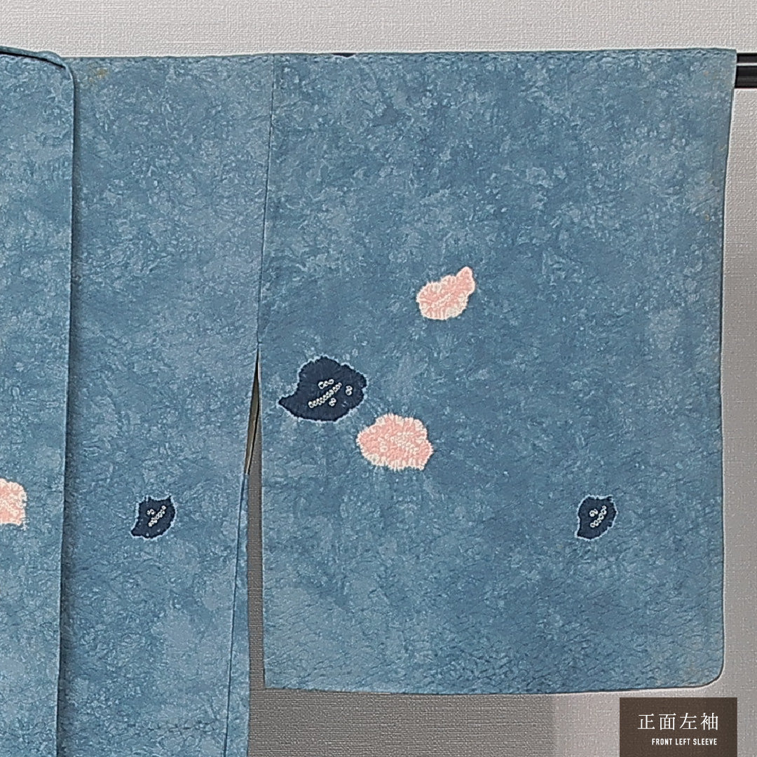 羽織 袷 身丈75cm 裄丈62cm 正絹 Cランク カジュアル Sサイズ 部分絞り 紐あり 創作柄 青系 LP 1232-15255