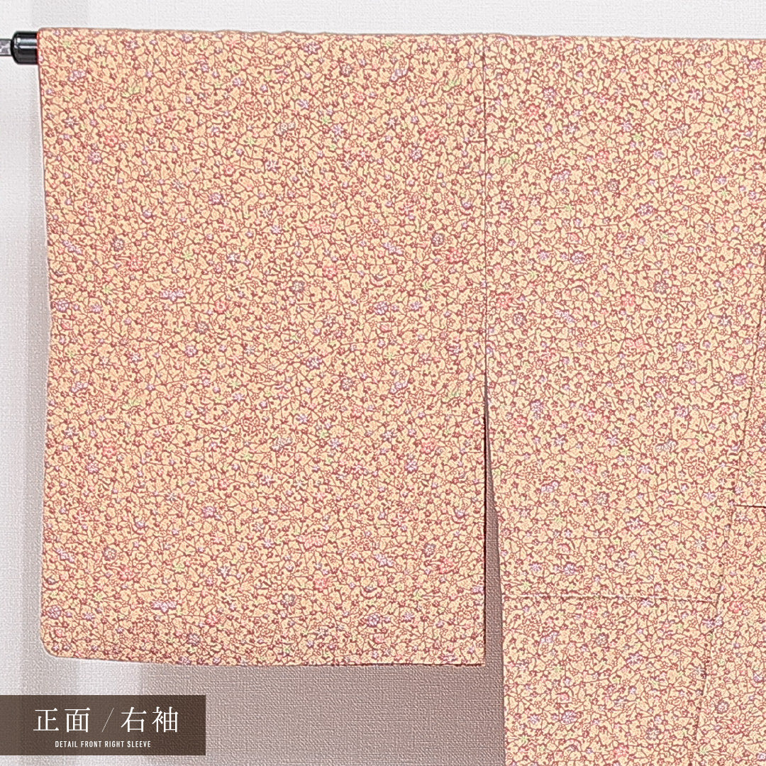 小紋 袷 身丈166cm 裄丈66cm 正絹 Sランク インフォーマル 広衿 XLサイズ 落款 紅葉 ベージュ系 M4 1221-15552
