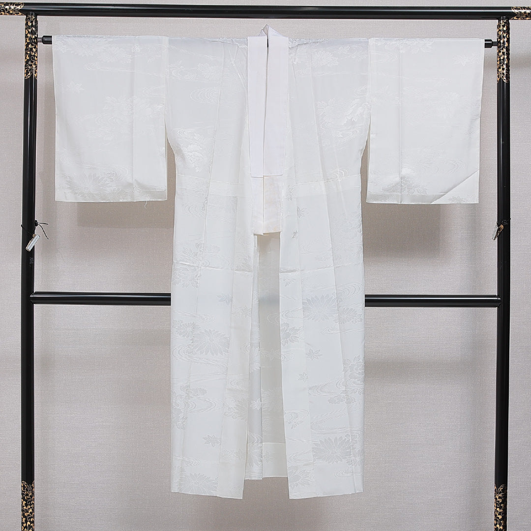 長襦袢 無双袖 身丈134cm 裄丈66cm 正絹 Sランク XLサイズ 菊 白系 RP 1239-16513