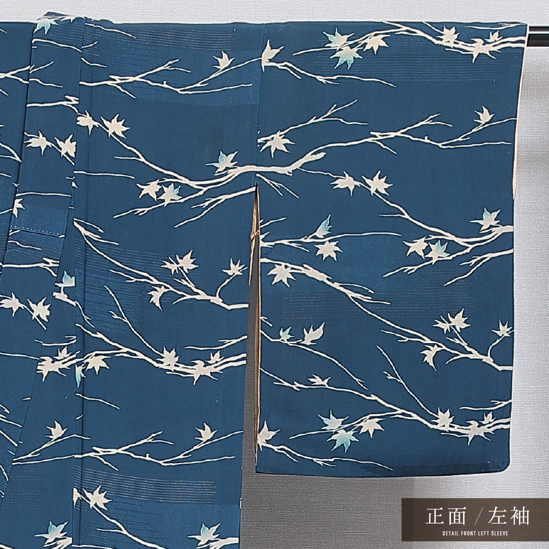 小紋 袷 身丈156cm 裄丈61cm 正絹 Cランク インフォーマル バチ衿 Mサイズ 楓 青系 LP 1221-15969