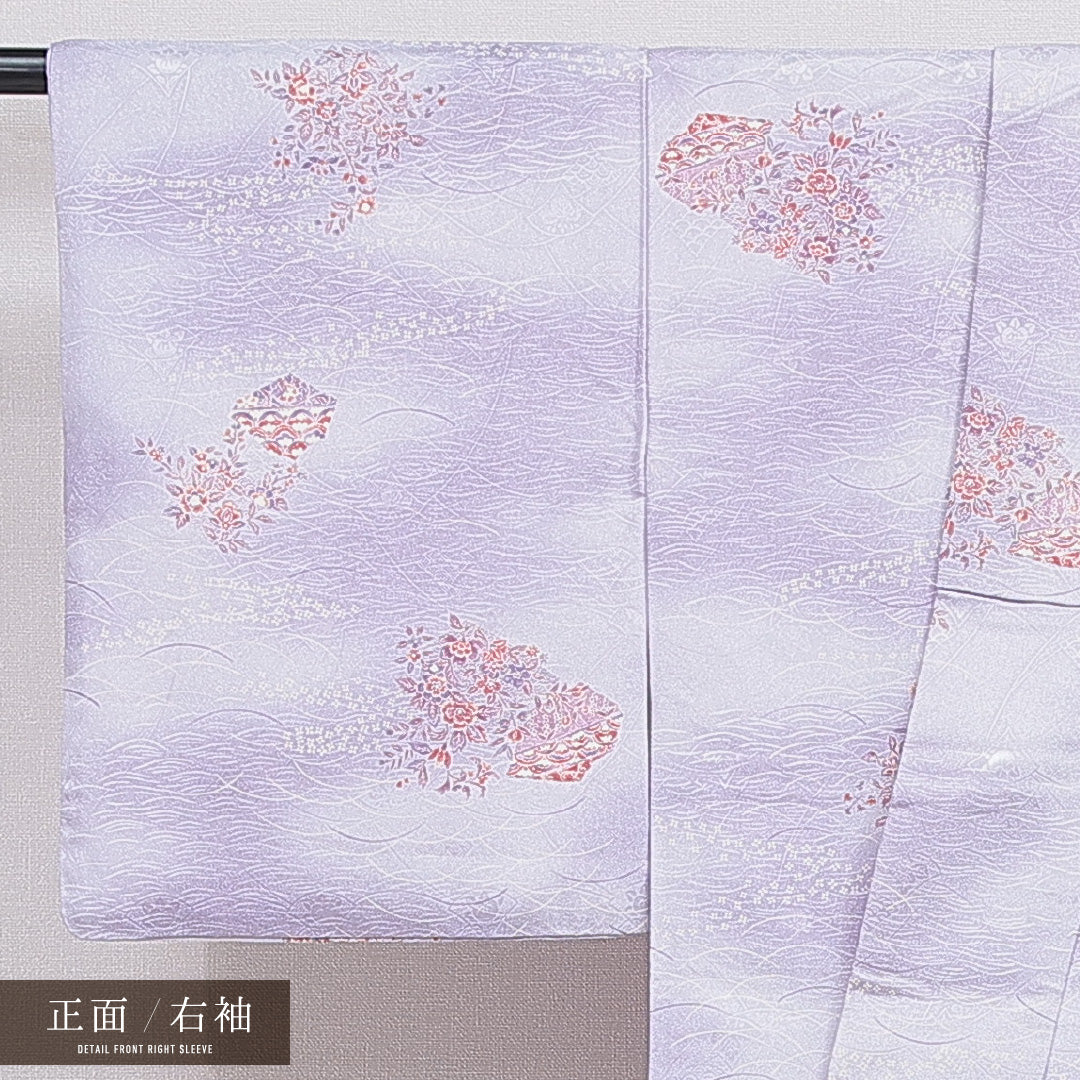 洗える着物 小紋 袷 身丈158cm 裄丈63cm ポリエステル Sランク インフォーマル 広衿 Mサイズ 橘 紫系 RP 1221-16008