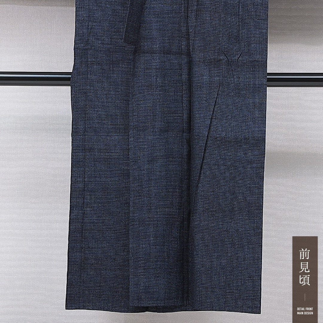 男着物 単衣 身丈139cm 裄丈66cm 正絹 Aランク カジュアル 棒衿 Sサイズ 居敷当て 肩当て 亀甲絣 紺系 RP 1224-15897