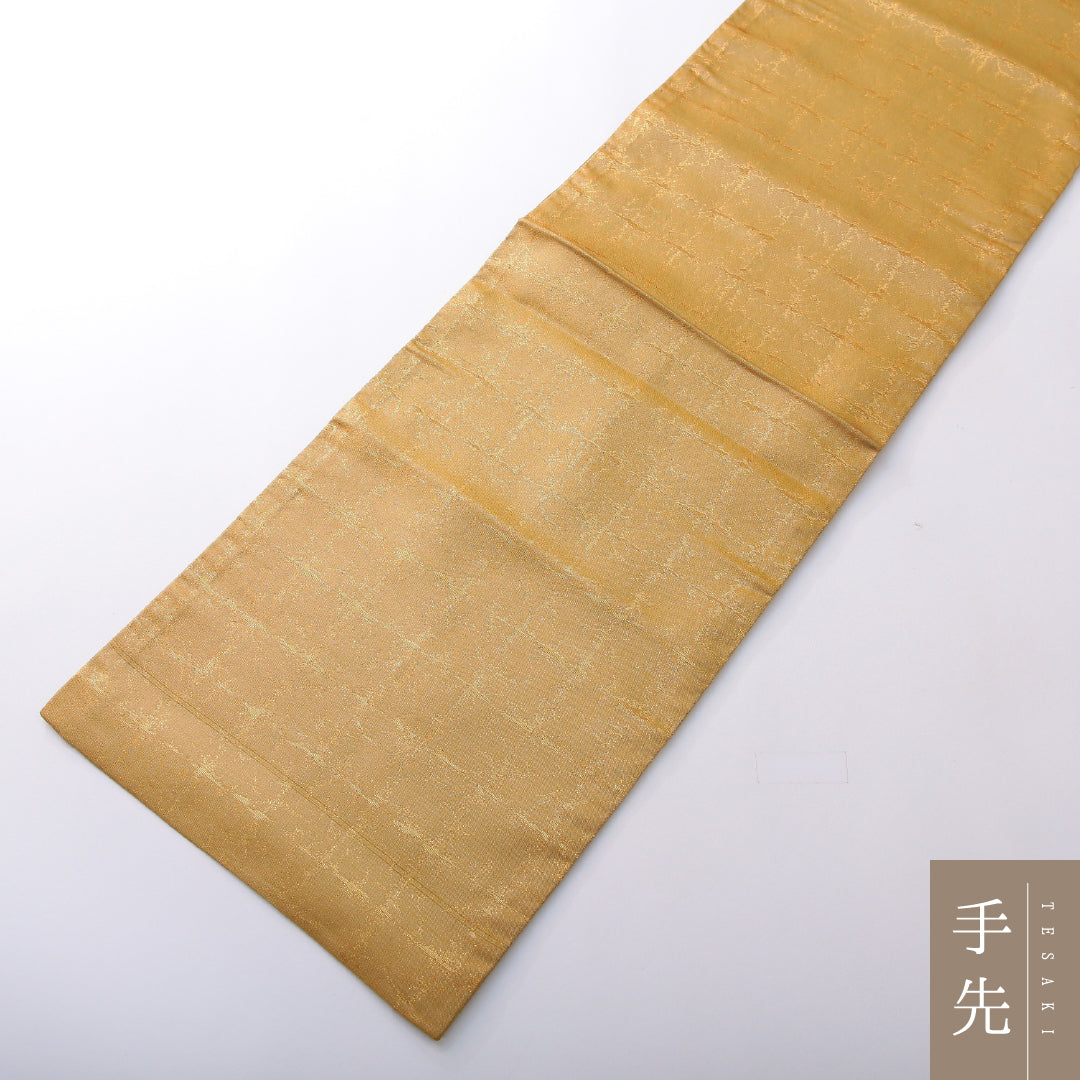 袋帯 帯丈448cm 正絹 ポイント柄 帯芯なし フォーマル ふくれ織 辻が花 落款 黄系 1243-02111