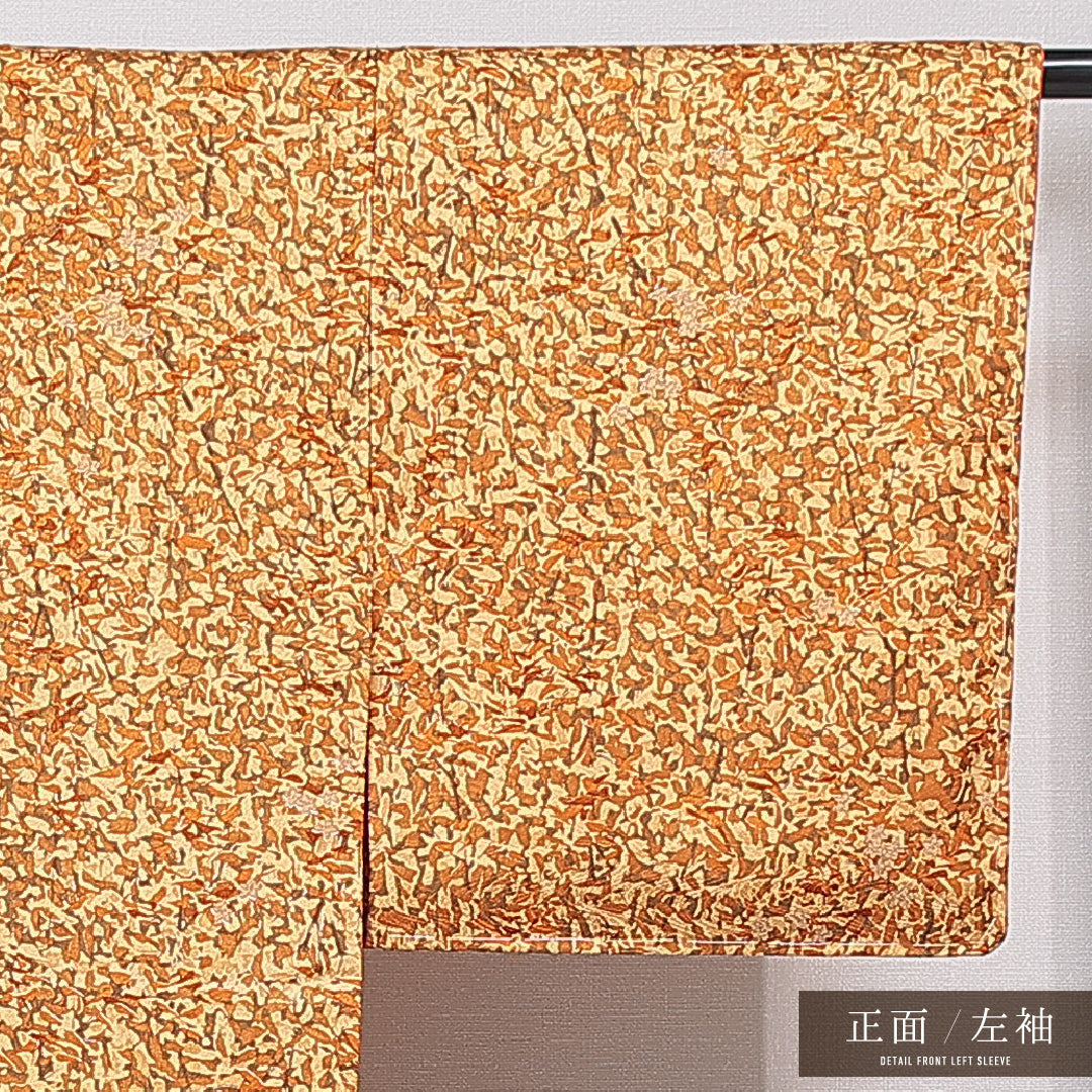 洗える着物 小紋 袷 身丈164cm 裄丈62cm ポリエステル Sランク インフォーマル 広衿 Lサイズ 創作柄 茶系 RP 1221-15821