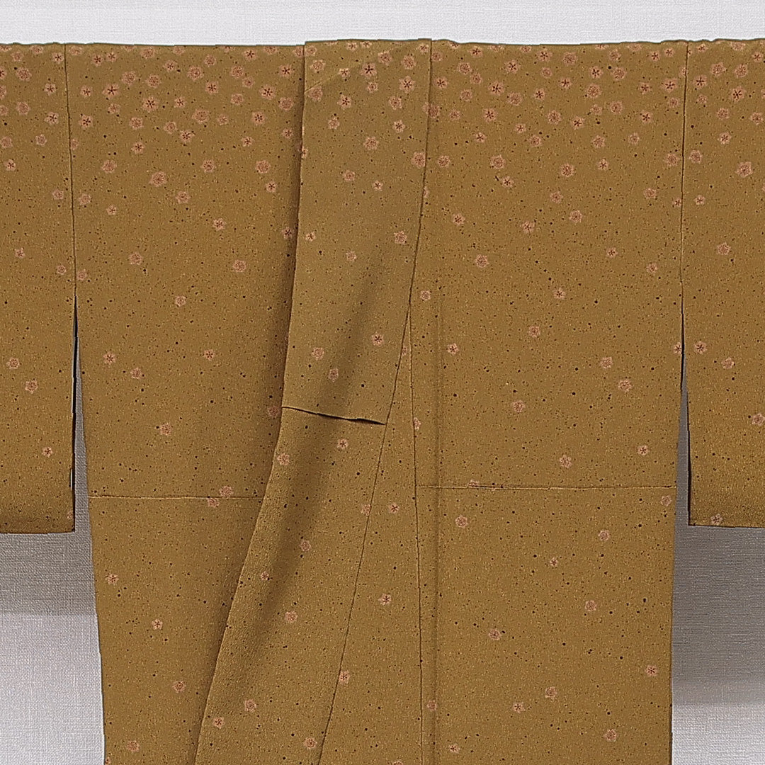 付下げ 洗える着物 袷 身丈165cm 裄丈66cm ポリエステル Sランク XLサイズ 広衿 インフォーマル 梅 笹 茶系 1261-15677