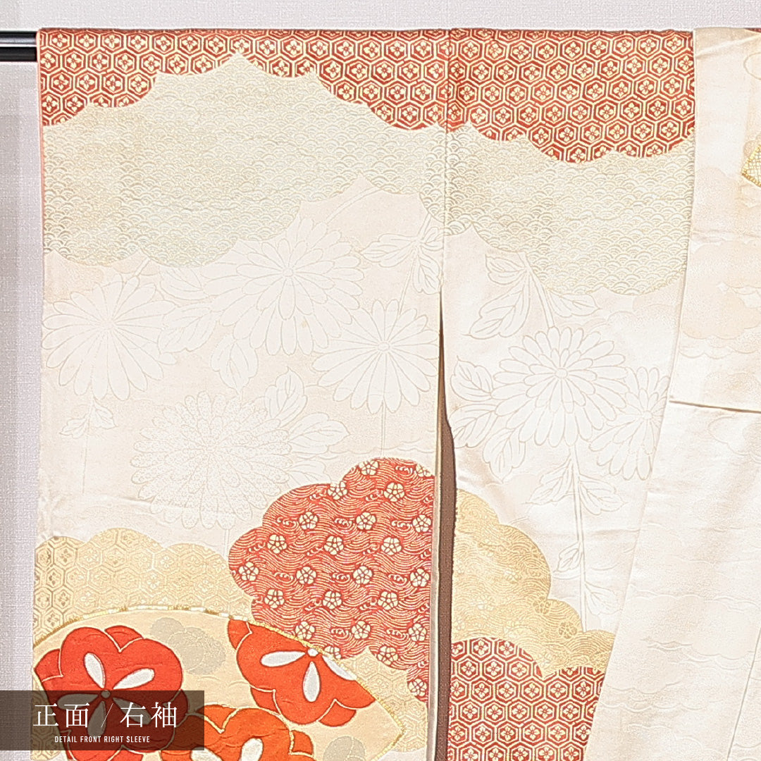 振袖 袷 身丈168cm 裄丈63cm フォーマル Cランク XLサイズ 正絹 広衿 牡丹 金駒刺繍 1213-F0671