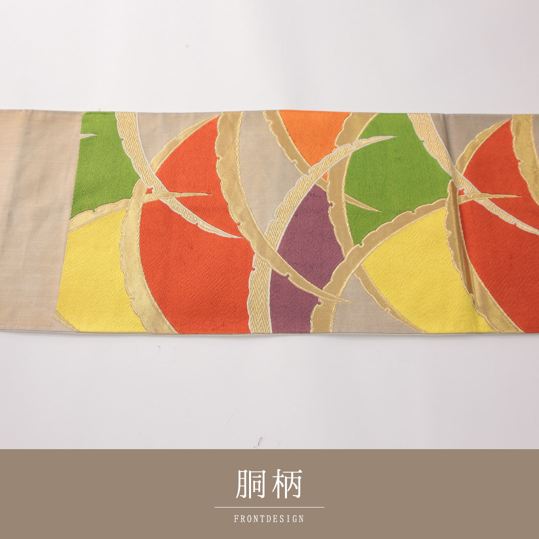 袋帯 帯丈448cm 正絹 六通 雪輪 金系 1243-02300