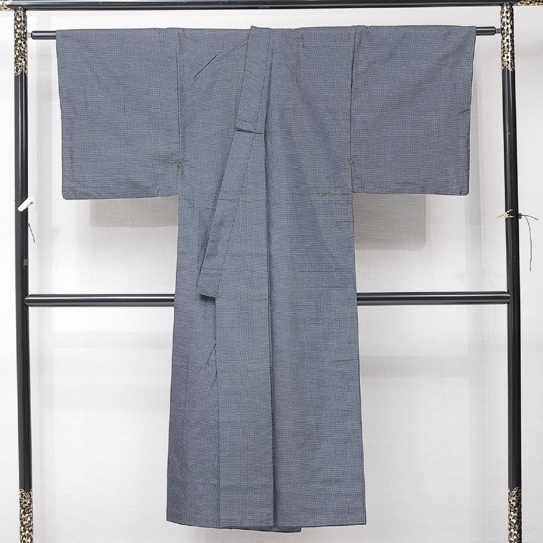 男着物 袷 身丈142cm 裄丈66cm 正絹 Aランク Mサイズ 棒衿 カジュアル 創作柄 茶系 1219-15238