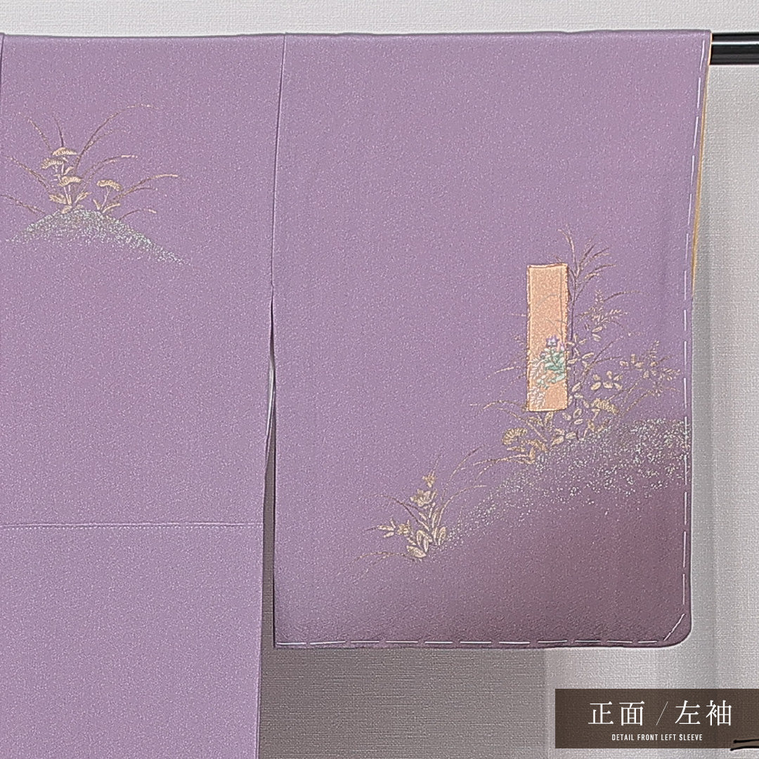 未使用品 付下げ 袷 身丈164cm 裄丈64cm 正絹 Nランク インフォーマル 広衿 Lサイズ 金彩 蘇州刺繍 金駒刺繍 ガード加工 しつけ糸 菊 花鳥 グレー系 M4 1218-15077
