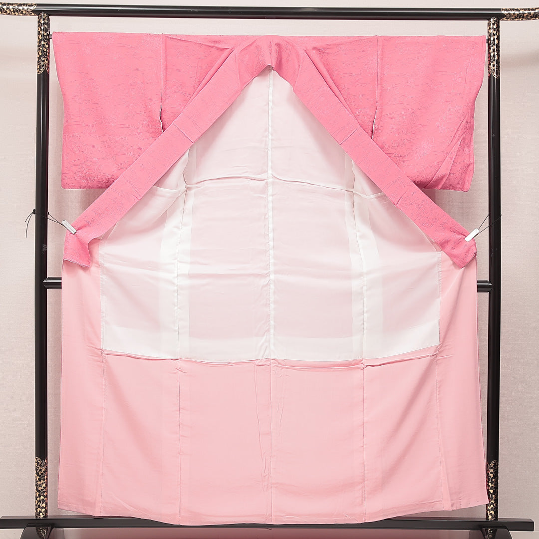 色無地 袷 身丈160cm 裄丈66cm 正絹 Sランク Lサイズ 広衿 インフォーマル 紋意匠 桜 ピンク系 1214-16894