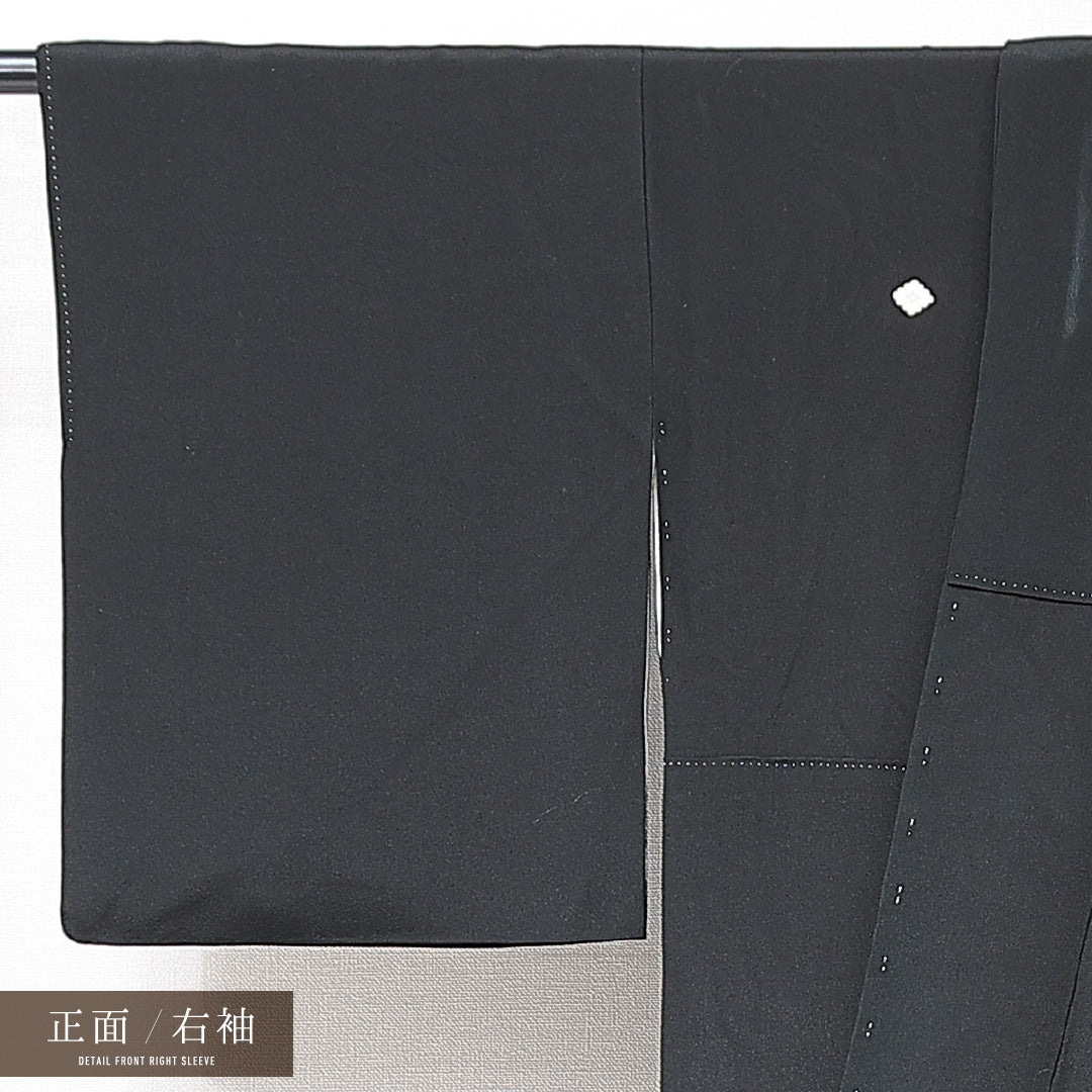 黒留袖 袷 身丈156cm 裄丈62cm 五つ紋 菊菱 フォーマル Cランク Mサイズ 正絹 比翼仕立て 広衿 菊 刺繍 1211-F0699