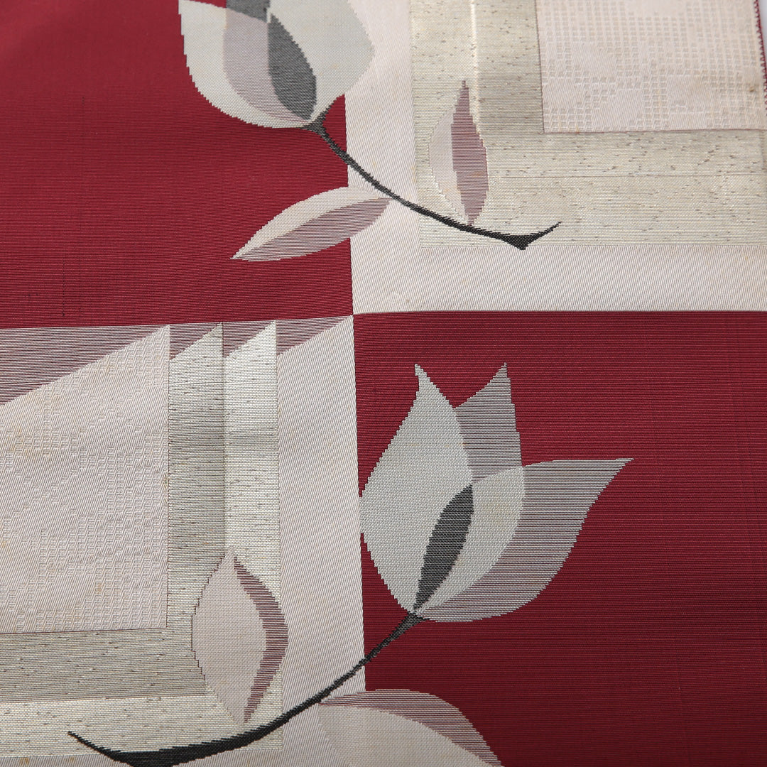 八寸名古屋帯 帯丈352cm セミフォーマル 名古屋仕立て 六通 帯芯なし Cランク 正絹 チューリップ 赤系 1224-03574