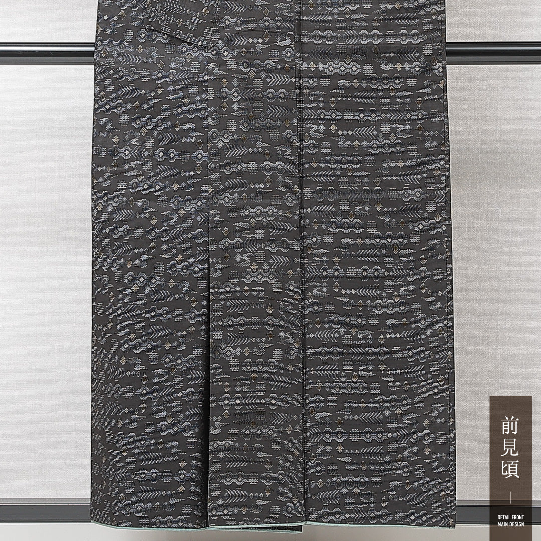 紬 袷 身丈154cm 裄丈64cm 正絹 Cランク カジュアル 広衿 Sサイズ 創作柄 紺系 LP 1223-15226