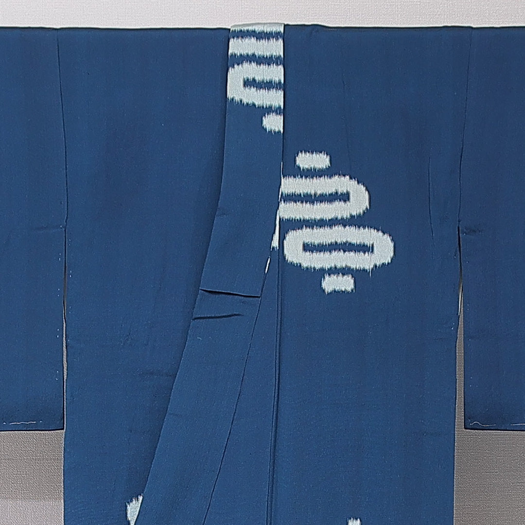 お召 袷 身丈153cm 裄丈61cm 正絹 Cランク インフォーマル バチ衿 Sサイズ 抽象柄 紺系 LP 1222-15194