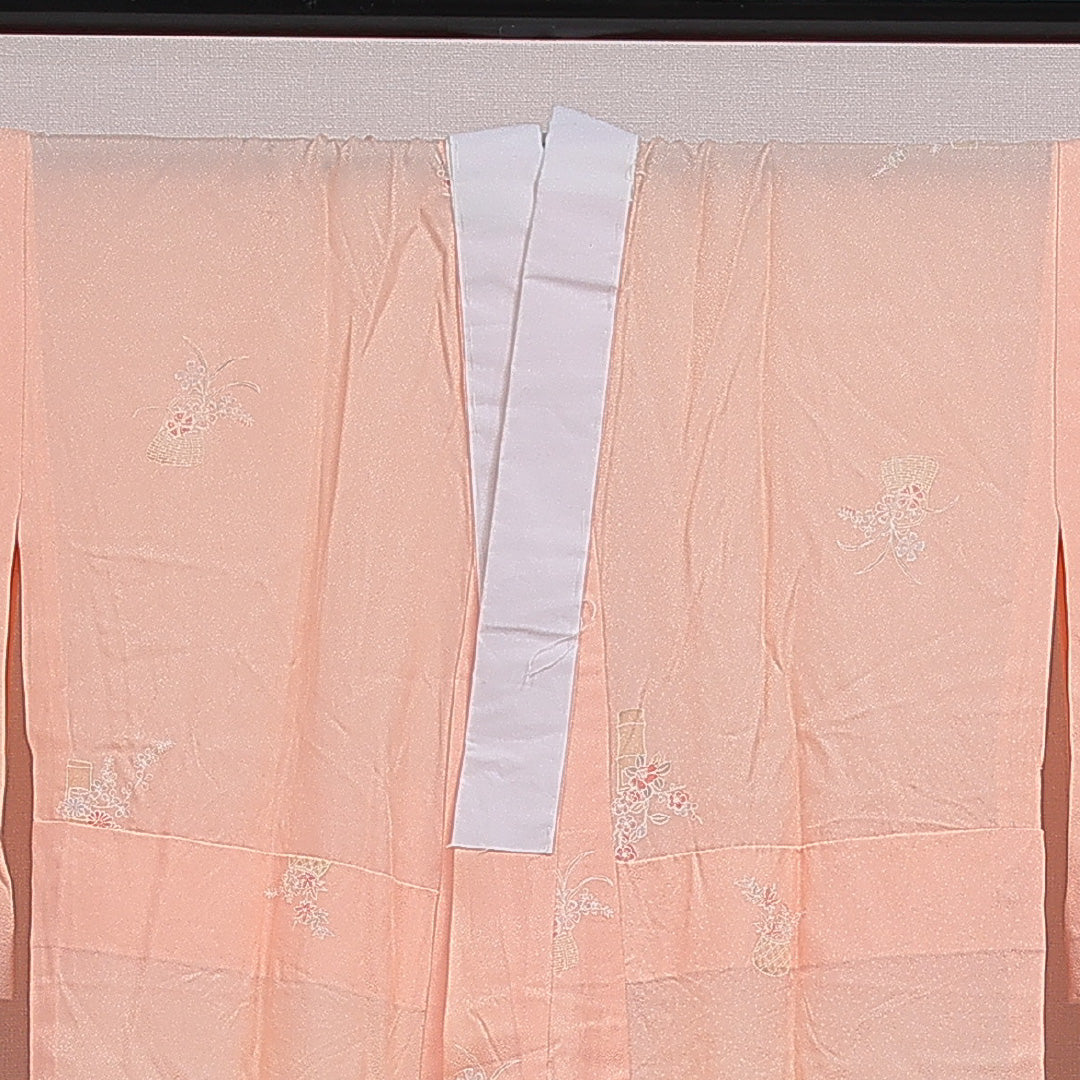 長襦袢 無双袖 身丈140cm 裄丈66cm 正絹 Sランク 3XLサイズ 居敷当て 生け花 朱系 RP 1239-16619