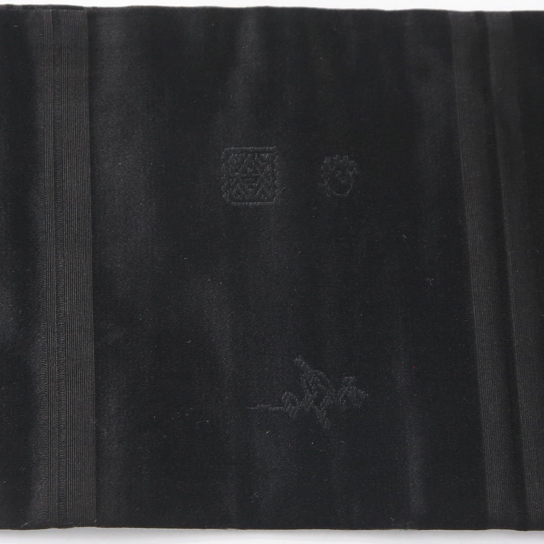 アンティーク 九寸名古屋帯 帯丈329cm 名古屋仕立て ポイント柄 Aランク 正絹 刺繍 銀駒刺繍 扇 菊 紅葉 落款 黒系 1224-04177