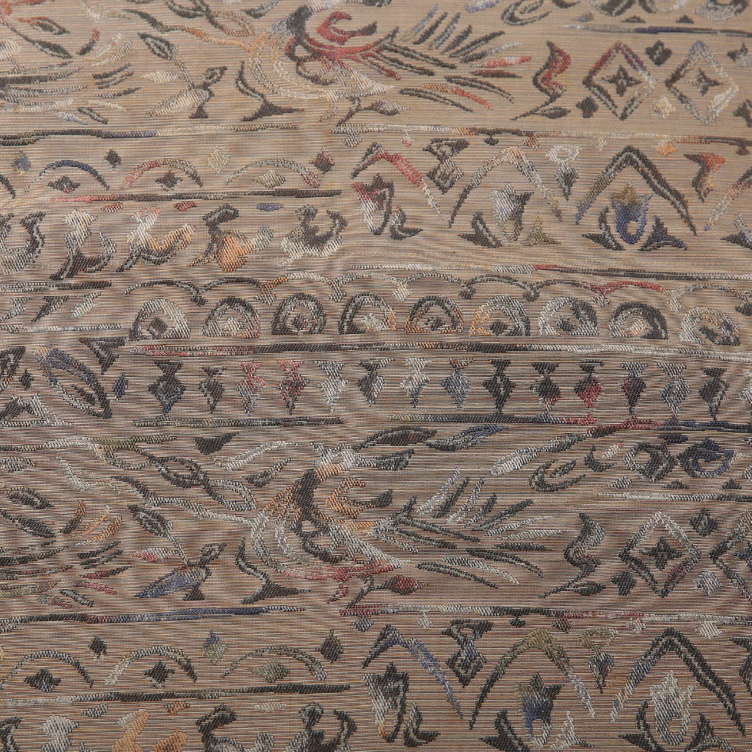 八寸名古屋帯 帯丈357cm カジュアル 名古屋仕立て 六通 帯芯なし Cランク 正絹 創作柄 ベージュ系 1224-03541